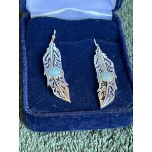 Montana Silversmiths Silver Feather Dangle Earrings With Turquoise Boho Western